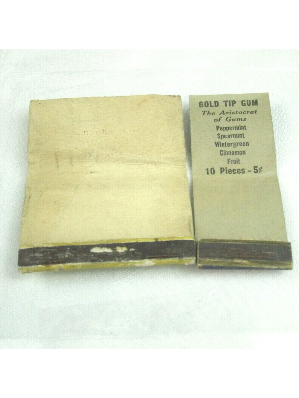 2 Vintage Matchbook Covers Gold Tip Gum Cigarette Form & Teaberry Chewing Gum